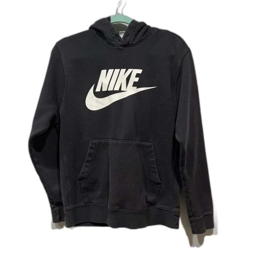 Nike Sportswear Club Sweatshirt Fleece Hooded Black Pullover Relaxed Men Small